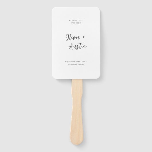 Moderne Chic Script Minimalist Weddenschap Handwaaier (Voorkant)