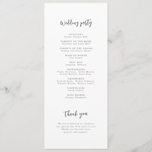 Moderne Chic Script Minimalist Wedding Program Programma (Achterkant)