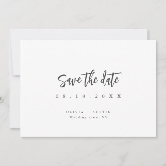 Moderne Chic Script Minimalistische Bewaar De Datu Save The Date (Voorkant)
