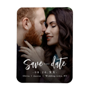 Moderne Chic Script Minimalistische Save The Date Magneet
