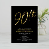 Moderne Chic Script Ninetieth 90th Birthday Party Folie Uitnodiging (Staand Voorkant)