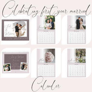 Moderne chic script pasgetrouwd roze foto kalender