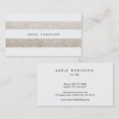 Moderne Chic Silver Cream Glitter White Striped Visitekaartje (Voorkant / Achterkant)