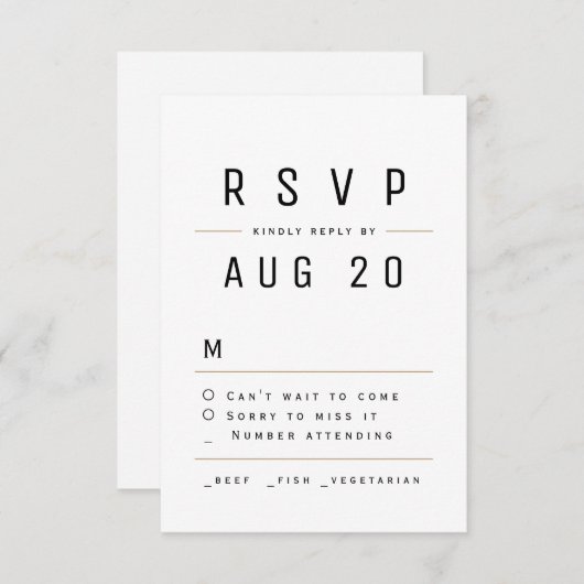 Moderne Chic Simple Typographie Mariage RSVP (Devant / Derrière)