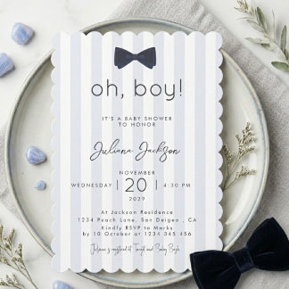 Moderne Chic Stofblauw Oh Boy Strik Baby Shower Kaart