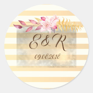 Moderne Chic Striped Flowers Ronde Sticker
