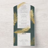 Moderne Chic Tropisch Goud Palm Donkergroen Huweli All In One Uitnodiging (Binnen)