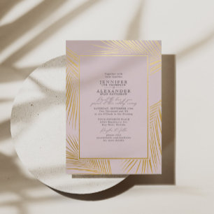 Moderne Chic Tropisch Strand Palm Trouw Blush Goud Folie Uitnodiging