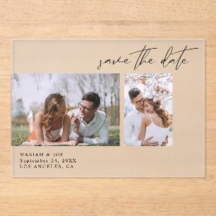 Moderne Chic Two-foto Bewaar de datum Acryl Uitnodigingen