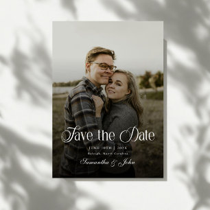 Moderne Chic Typografie Zwart en Wit Foto Save The Date