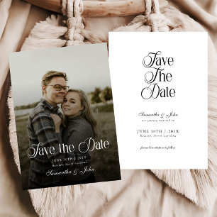 Moderne Chic Typografie Zwart en Wit Foto Save The Date