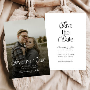 Moderne Chic Typografie Zwart en Wit Foto Save The Date