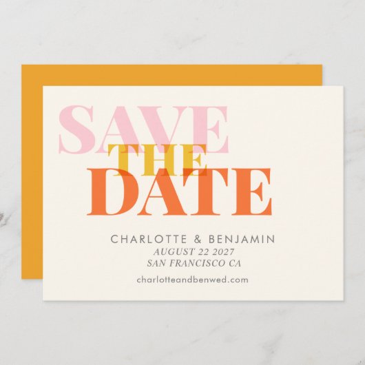 Moderne Chic Typography Art | zomergeel Save The Date (Voorkant / Achterkant)
