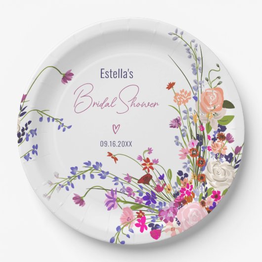 Moderne chic wilde bloemen script bruidsmeisje fee papieren bordje (Voorkant)