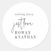 Moderne Chic Zwart-Wit Just Love Bruiloft Ronde Sticker (Voorkant)