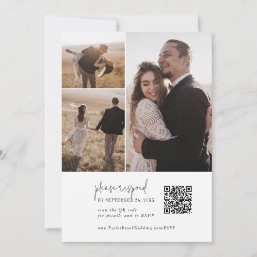 Moderne Chic Zwart-Wit QR Code Foto Bruiloft Kaart (Achterkant)