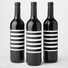 Moderne Chic Zwart & Witte Strepen Wijnlabel Wijn Etiket