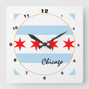 Moderne Chicago-vlag, Illinois Thuis USA / ontwerp Vierkante Klok