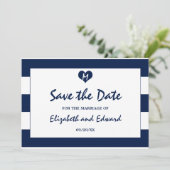 Moderne Chileense marine en witte bruiloft redden Save The Date (Staand voorkant)