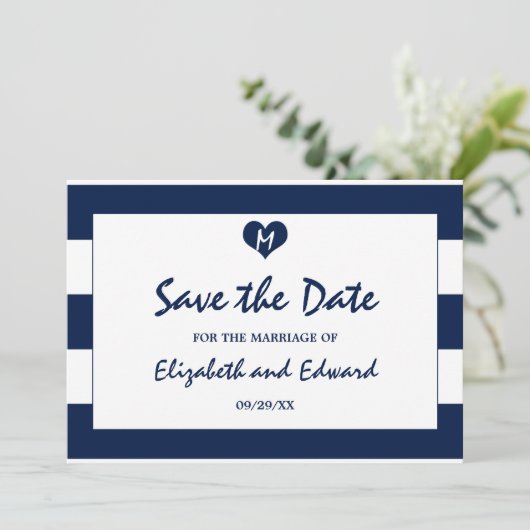 Moderne Chileense marine en witte bruiloft redden  Save The Date (Staand voorkant)