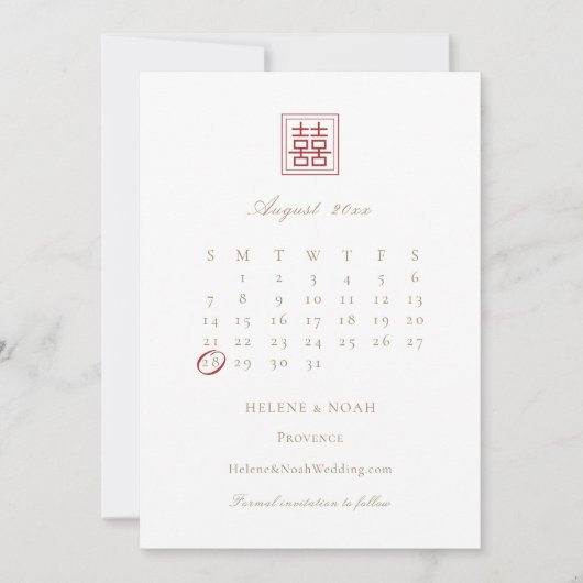 Moderne Chinese bruiloft voor dubbelgeluk Save The Date (Voorkant)