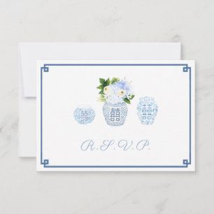 Moderne Chinoiserie Marine & Chartreuse Voedselopt RSVP Kaartje
