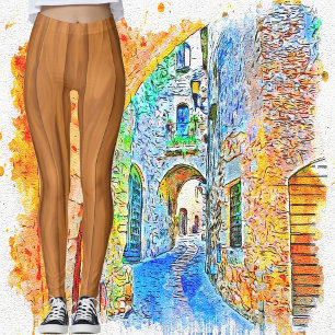 Moderne chique Abstracte kunst bruine houten desig Leggings