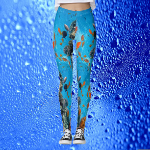 Moderne Chique Aqua Blue Marine Life Oceaan Kleurr Leggings