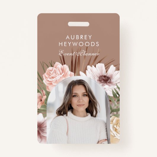 Moderne chique Boheemse Waterverf Florals Foto Boo Badge (Voorkant)