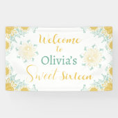 Moderne chique Boho bloemig zoet 16 verjaardagsfee Spandoek (Horizontaal)