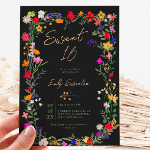 Moderne chique boho heldere wilde bloemen Sweet 16 Kaart