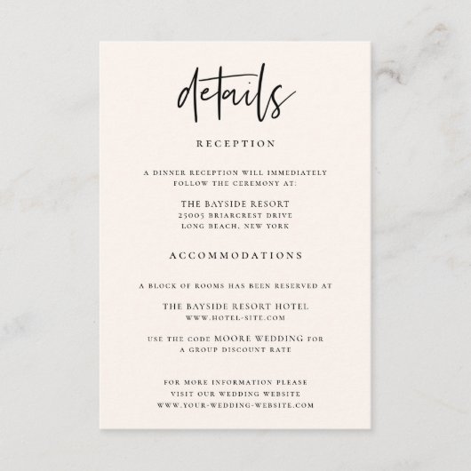 Moderne chique bruiloft details informatiekaartje (Voorkant)