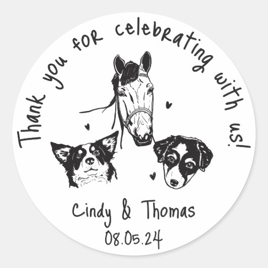 Moderne Chique Custom Grappig Pet Bruiloft Favor Ronde Sticker (Voorkant)