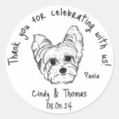 Moderne Chique Custom Grappige Yorkie Hond Bruilof Ronde Sticker (Voorkant)