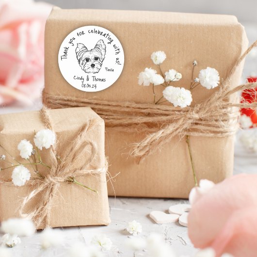 Moderne Chique Custom Grappige Yorkie Hond Bruilof Ronde Sticker