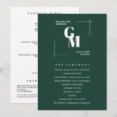 Moderne Chique Emerald Groene Monogram QR Code Bru Programma (Voorkant / Achterkant)