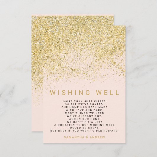 Moderne chique gouden glitter blush roze wensgoed informatiekaartje (Voorkant / Achterkant)