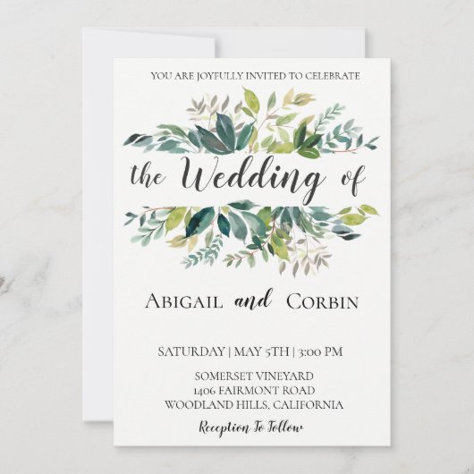 Moderne chique groen bruiloft uitnodiging (Voorkant)