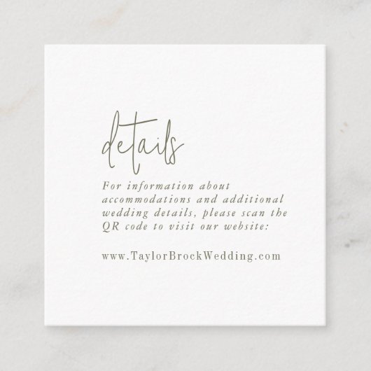 Moderne Chique Groene en Witte QR Code Details Informatiekaartje (Voorkant)