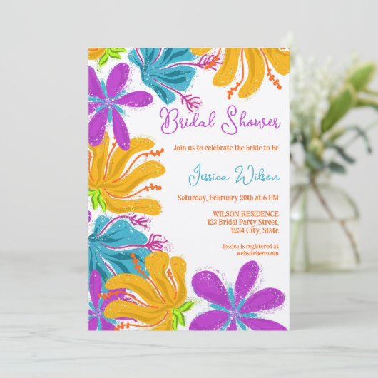 Moderne chique hand getekende kleurrijke wilde blo kaart (Staand voorkant)