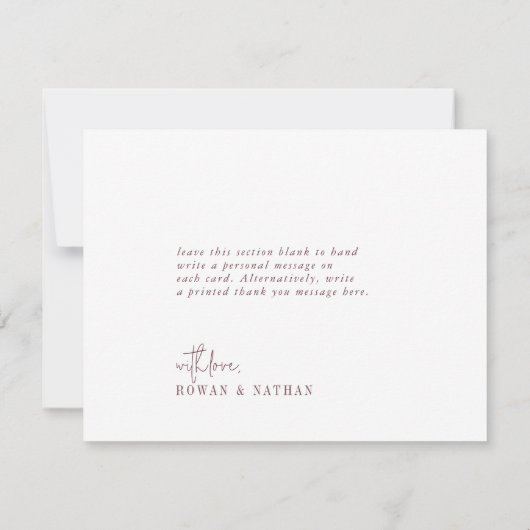 Moderne chique herfst Bourgondië platte bruiloft Bedankkaart (Achterkant)
