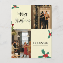 Moderne chique Holly bessen 2 foto Vrolijk Kerstfe Feestdagenkaart