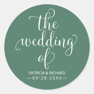 Moderne chique kalligrafie De bruiloft van groen Ronde Sticker