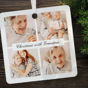 Moderne chique kerst met oma 4 foto vakantie metalen ornament