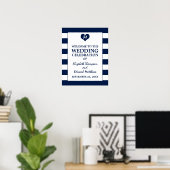 Moderne Chique Marine Blauw en Wit Bruiloft Welkom Poster (Thuiskantoor)