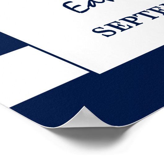 Moderne Chique Marine Blauw en Wit Bruiloft Welkom Poster (Hoek)