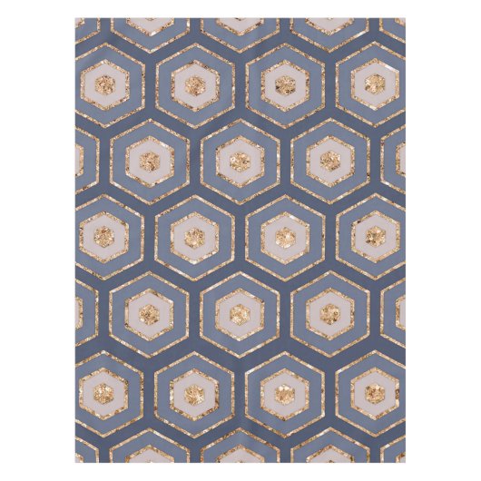 Moderne chique marine blauw goud zeshoek geometris tafelkleed (Voorkant)