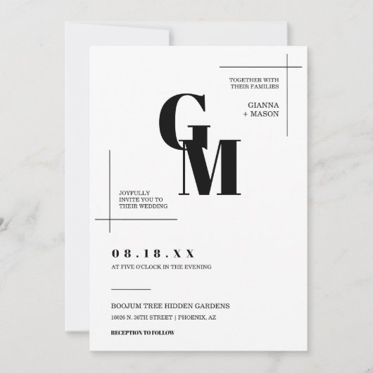 Moderne chique minimale bruiloft monogram QR code Kaart (Voorkant)