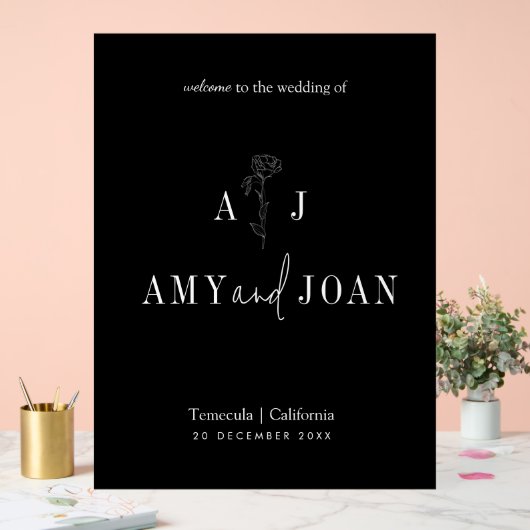 Moderne chique minimalistische bloemenbruiloft wel acryl bord (Huwelijk)