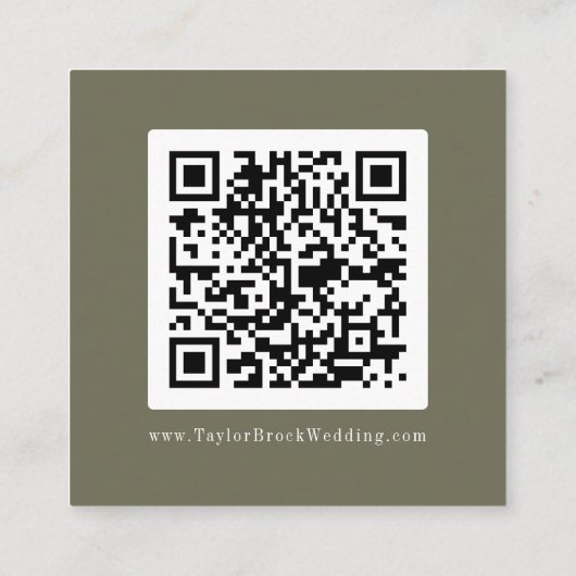 Moderne Chique Olijfgroene QR Code Details Informatiekaartje (Achterkant)
